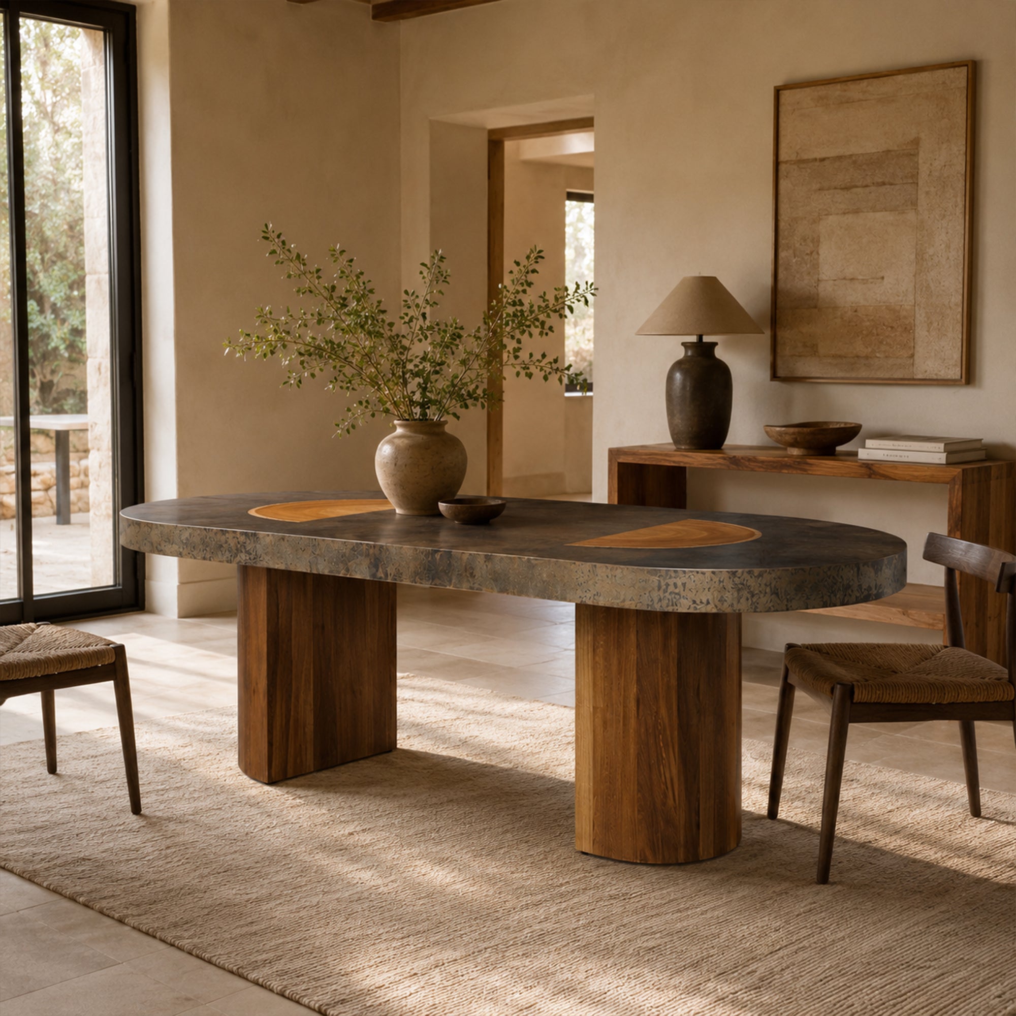 Calacius Dining Table Oxidized Steel Wood Industrial Artisanal Dining