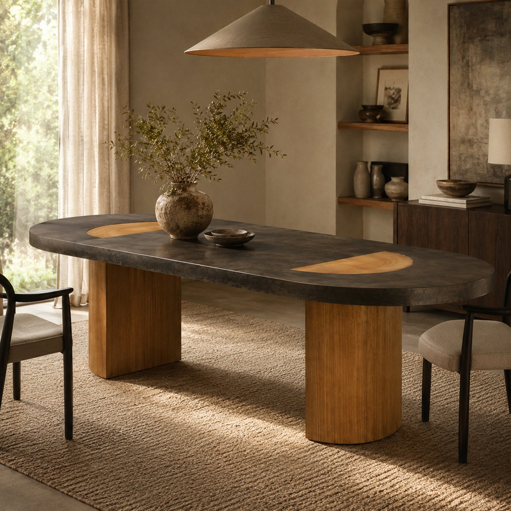 Calacius Dining Table Oxidized Steel Wood Industrial Artisanal Dining