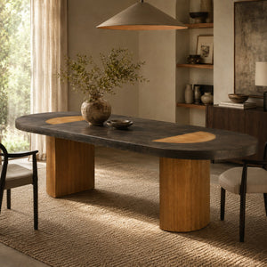 Calacius Dining Table Oxidized Steel Wood Industrial Artisanal Dining