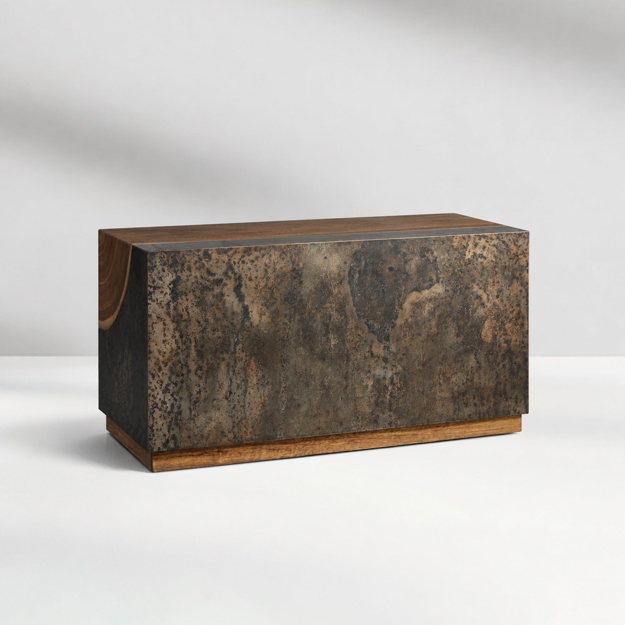 Calacius End Table Oxidized Steel Wood Industrial Artisanal Living
