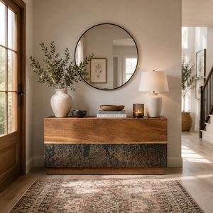 Calacius End Table Oxidized Steel Wood Industrial Artisanal Living