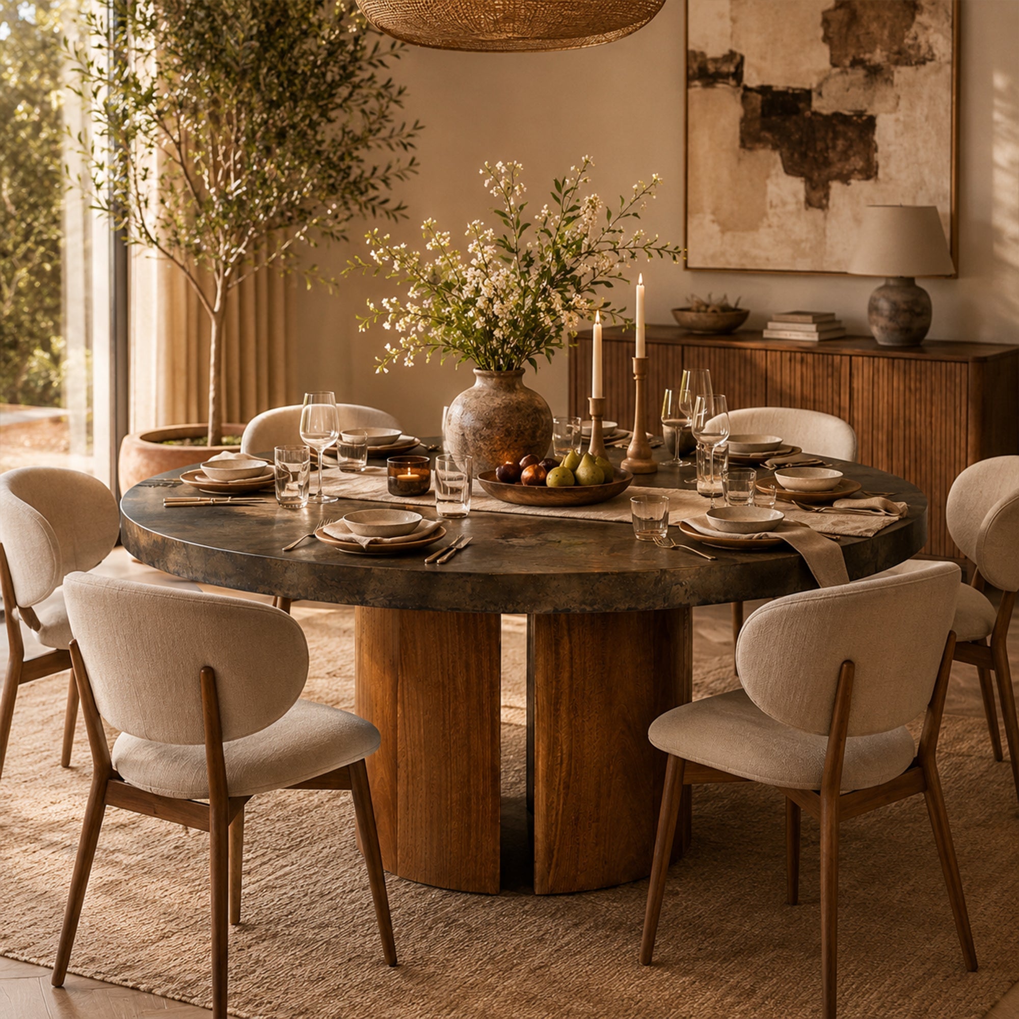 Calacius Artisan Round Dining Table in Reclaimed Reclaimed Wood
