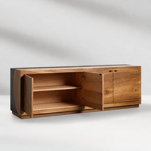 Calacius Industrial Media Console Oxidized Steel Reclaimed Wood Living