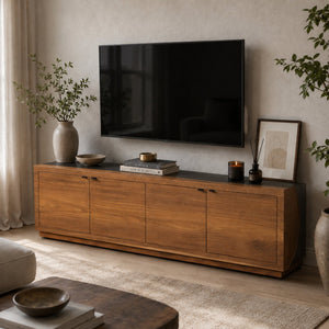 Calacius Industrial Media Console Oxidized Steel Reclaimed Wood Living
