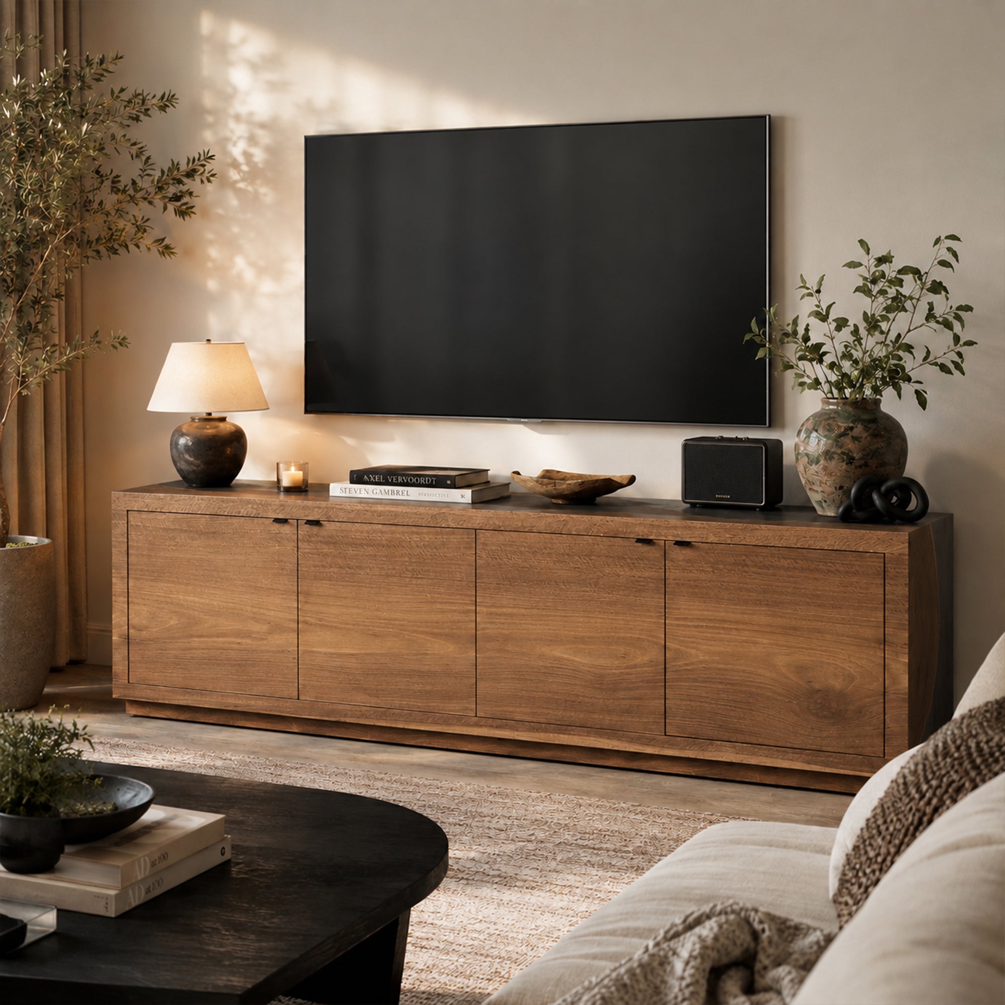 Calacius Industrial Media Console Oxidized Steel Reclaimed Wood Living