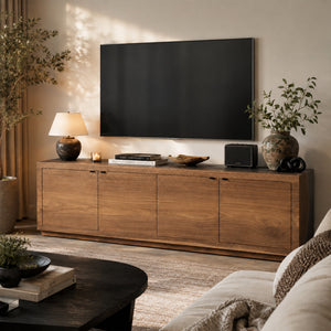 Calacius Industrial Media Console Oxidized Steel Reclaimed Wood Living