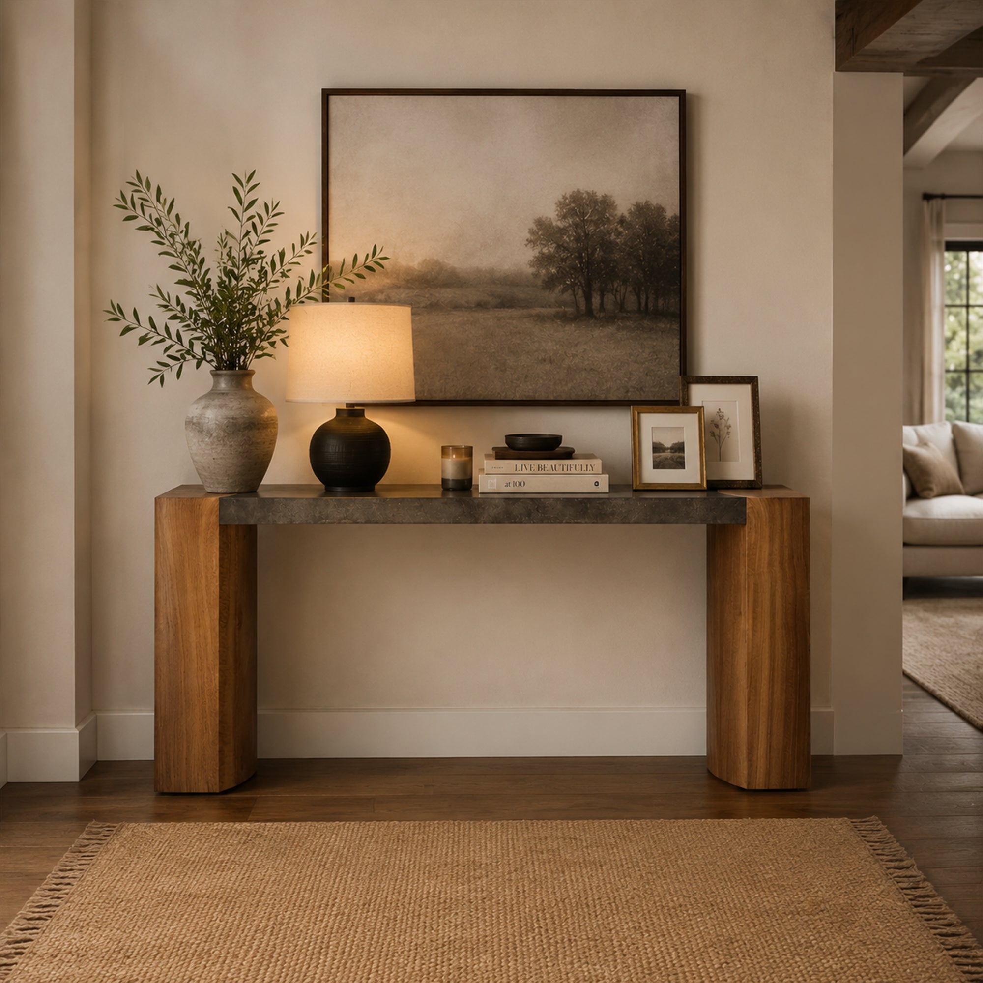 Calacius Steel Wood Console Table Handcrafted Industrial Style Living