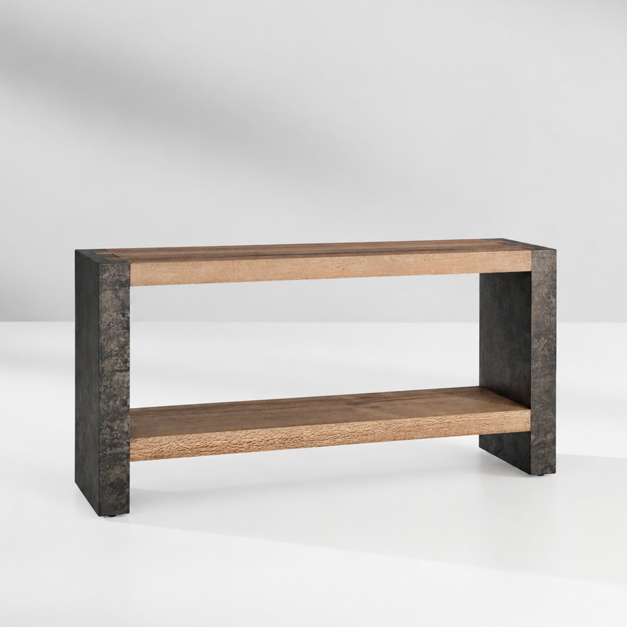 Tellurian Oak Console Table with Oxidized Steel Legs Rustic Living Room Furniture