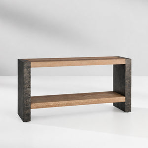 Tellurian Oak Console Table with Oxidized Steel Legs Rustic Living Room Furniture