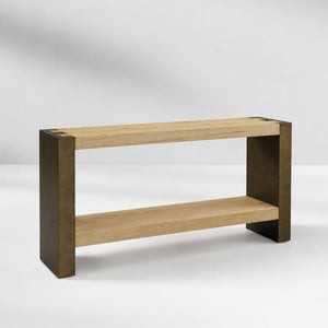 Tellurian Oak Console Table with Oxidized Steel Legs Rustic Living Room Furniture