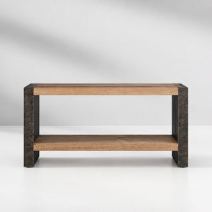Tellurian Oak Console Table with Oxidized Steel Legs Rustic Living Room Furniture