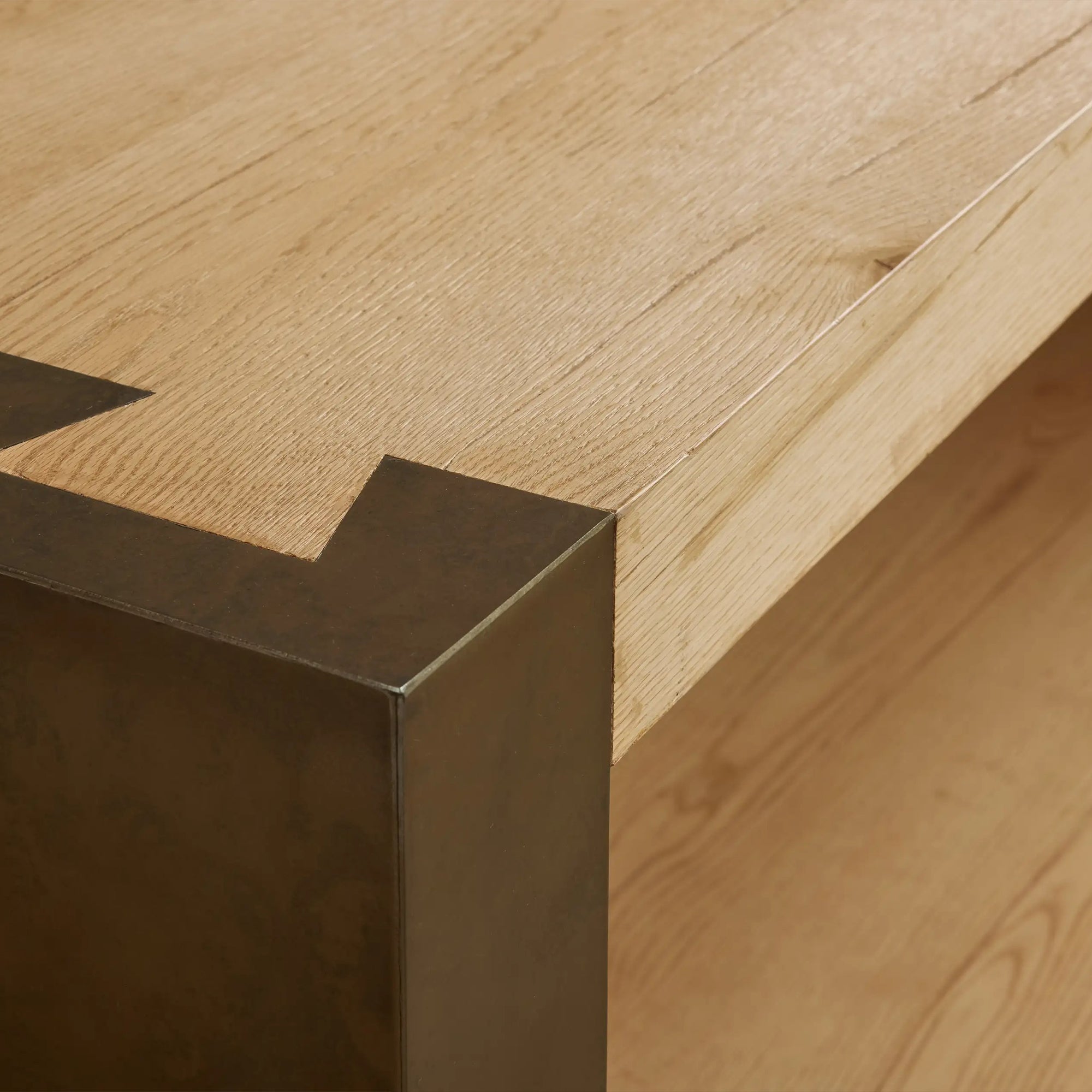 Tellurian Oak Console Table with Oxidized Steel Legs Rustic Living Room Furniture