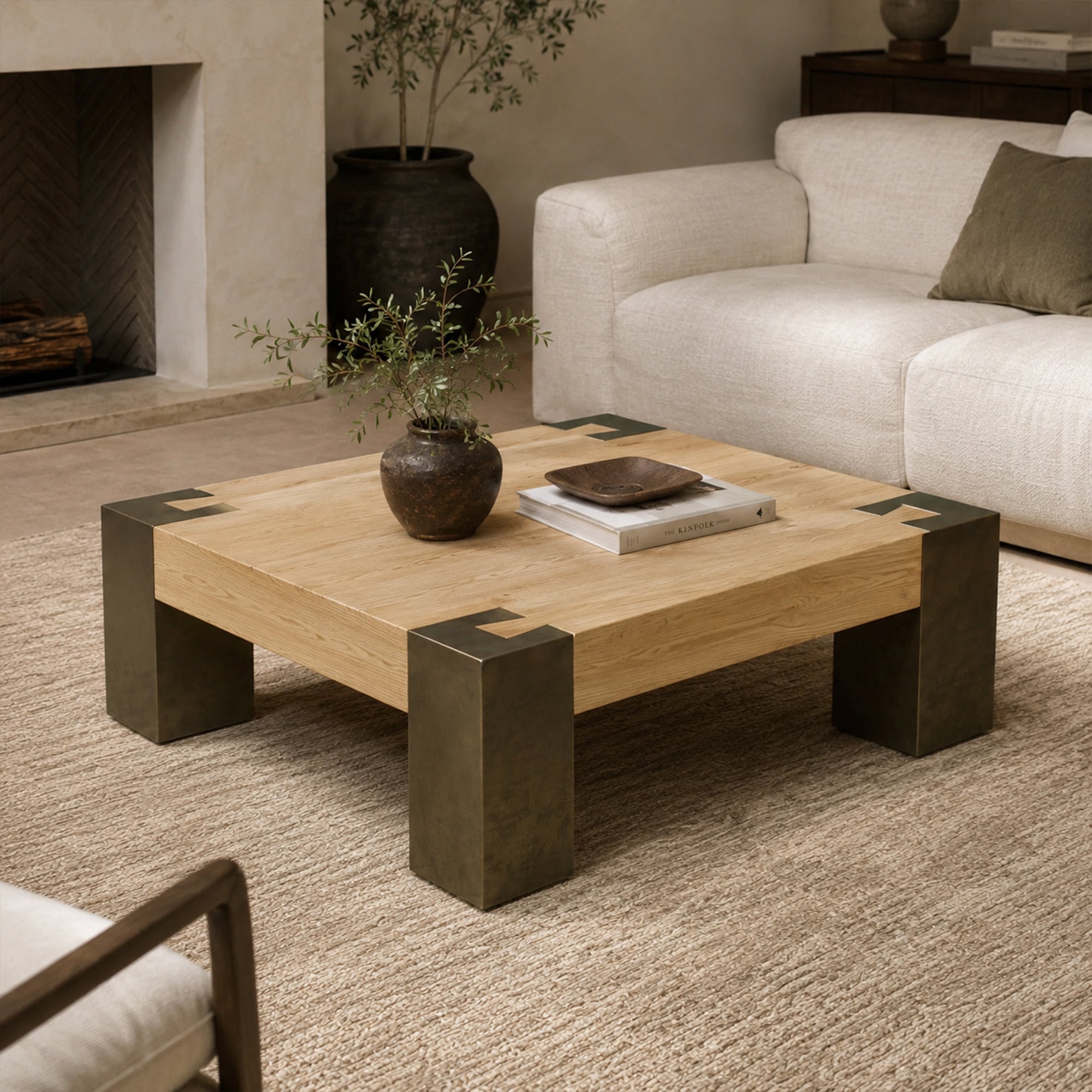 Tellurian Square Oak Coffee Table Wood Cocktail Table Living Room Center Tea Table Vintage Cocktail Table