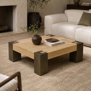 Tellurian Square Oak Coffee Table Wood Cocktail Table Living Room Center Tea Table Vintage Cocktail Table