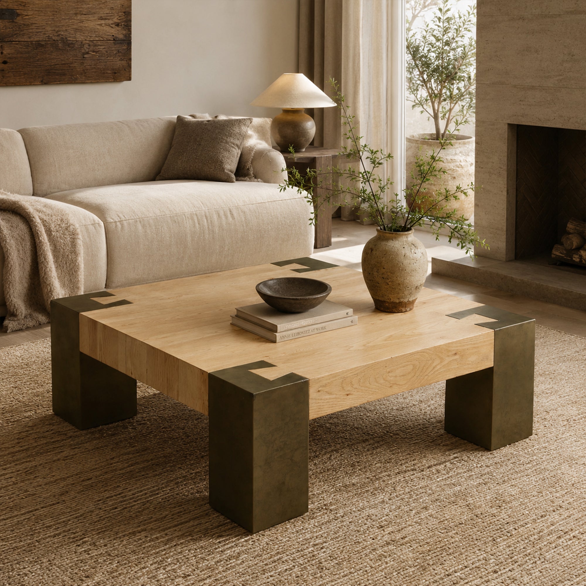 Tellurian Square Oak Coffee Table Wood Cocktail Table Living Room Center Tea Table Vintage Cocktail Table
