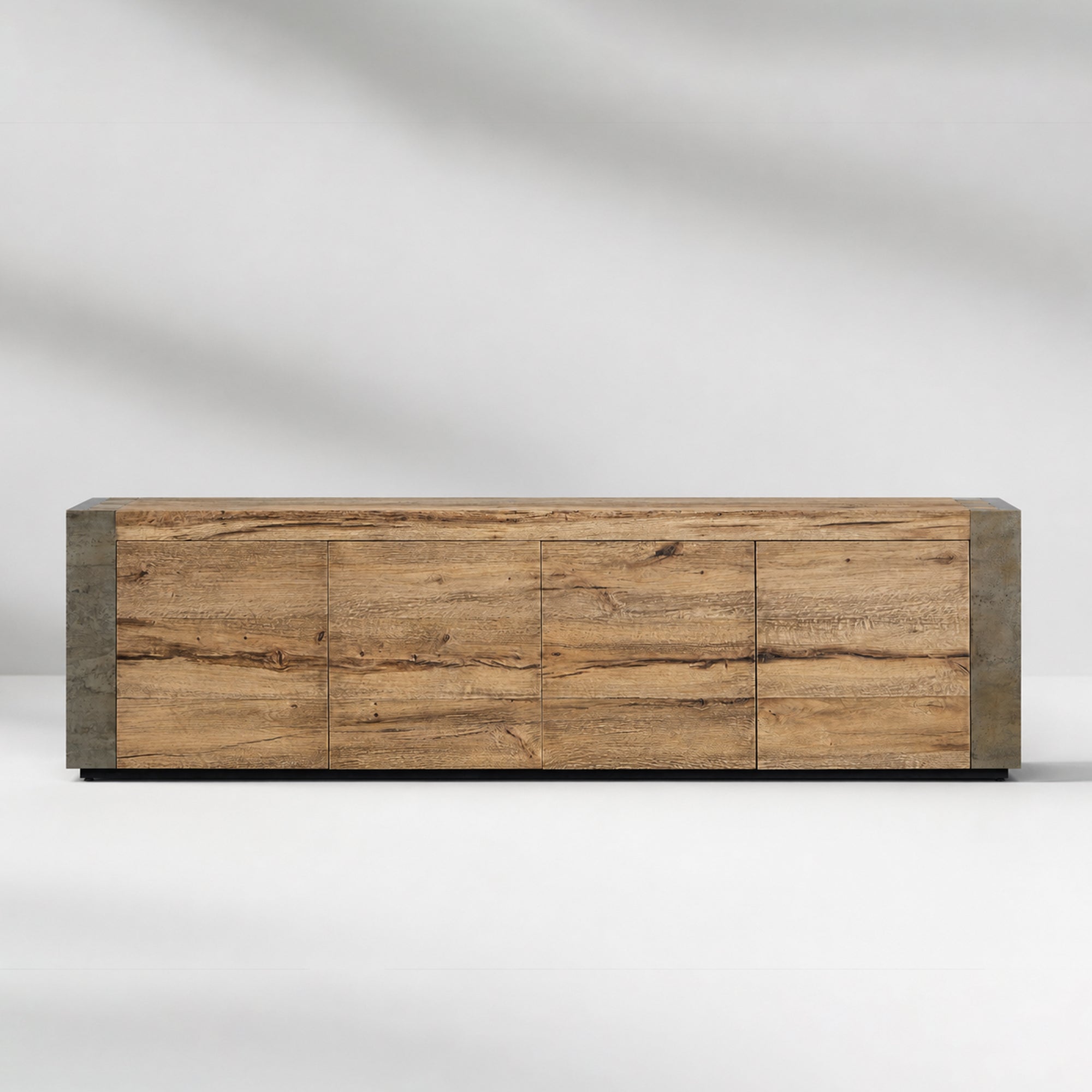 Tellurian Media Console Oak with Oxidized Steel Rustic Living Furniture