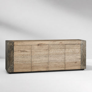Tellurian Media Console Oak with Oxidized Steel Rustic Living Furniture