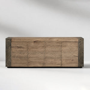 Tellurian Media Console Oak with Oxidized Steel Rustic Living Furniture