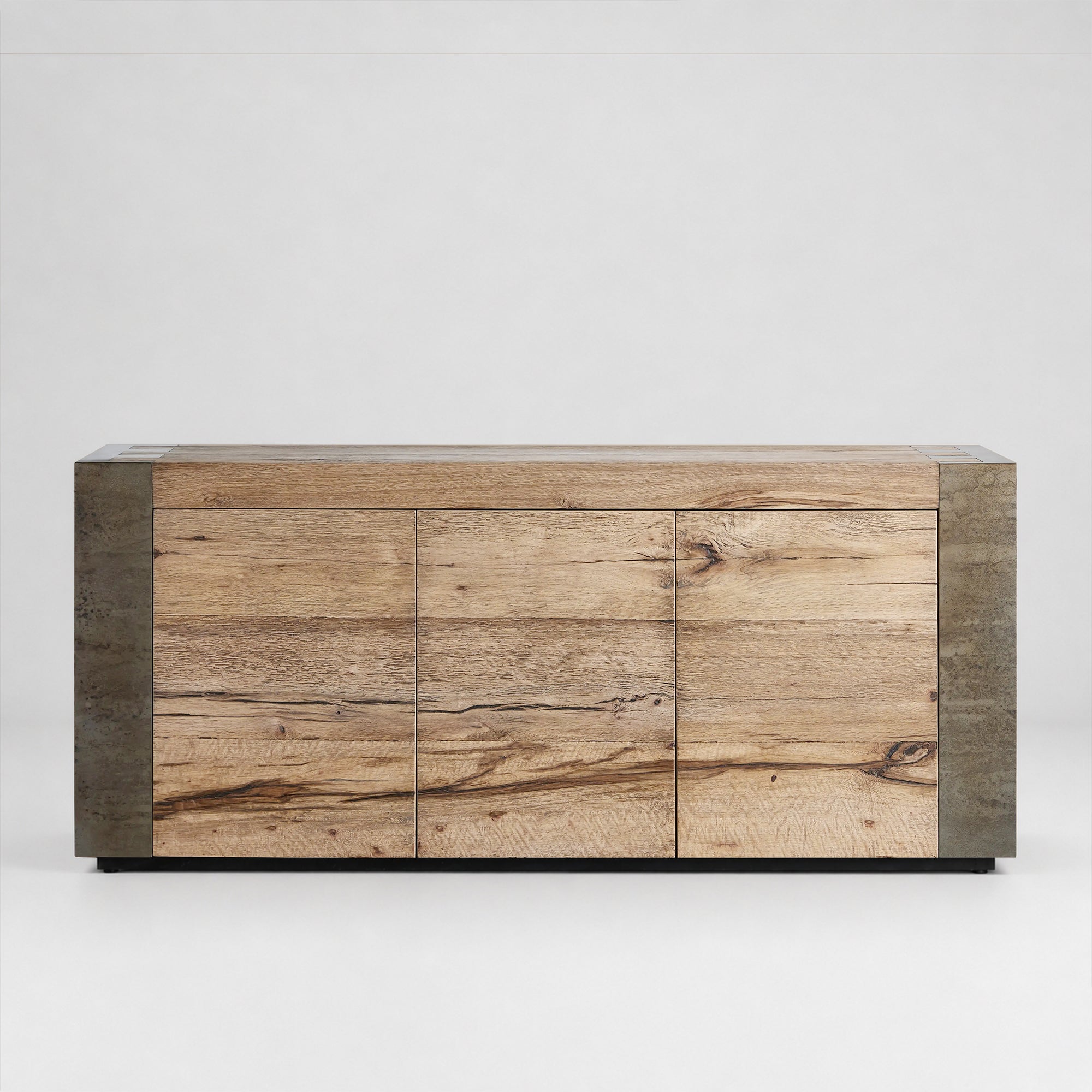 Tellurian Media Console Oak with Oxidized Steel Rustic Living Furniture