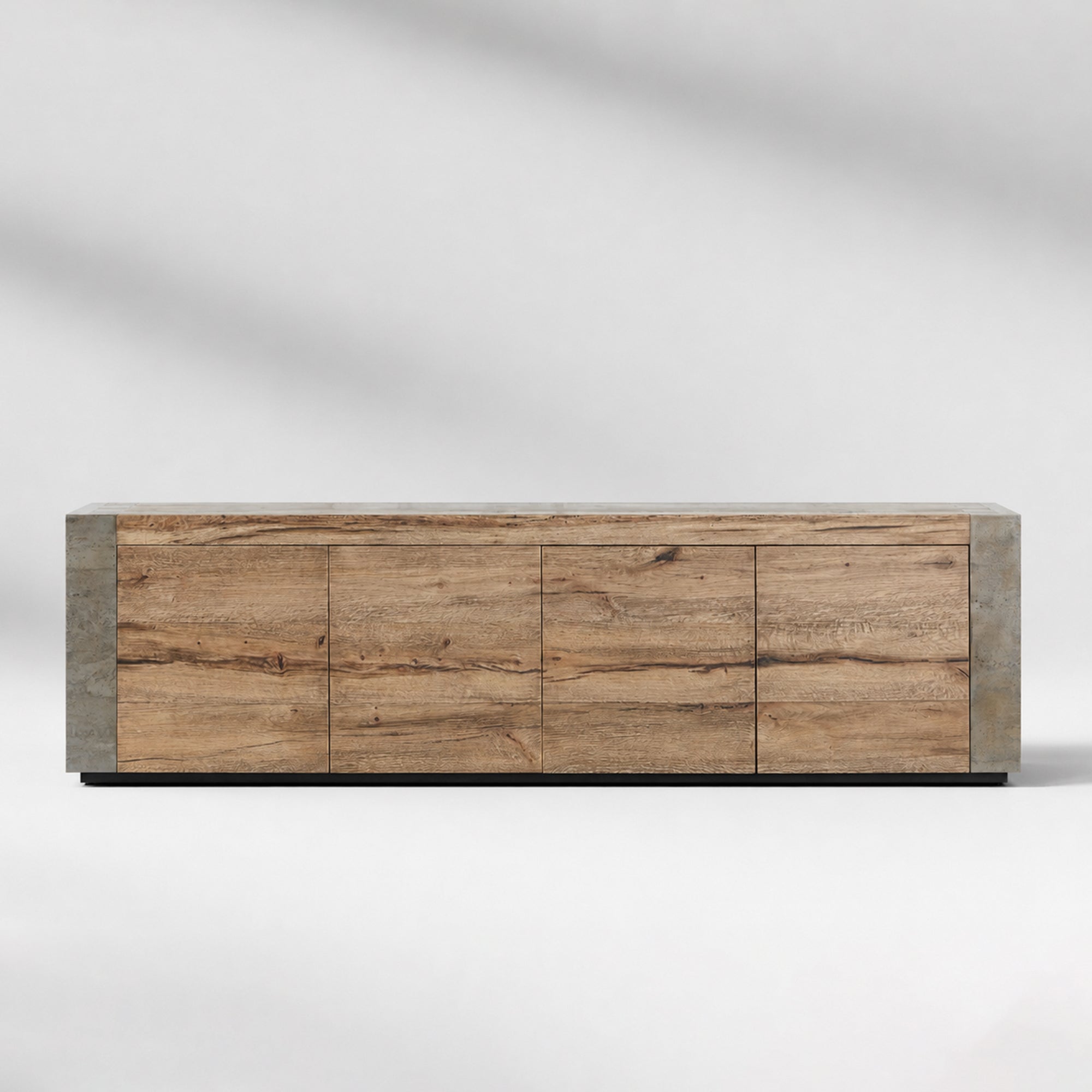 Tellurian Media Console Oak with Oxidized Steel Rustic Living Furniture