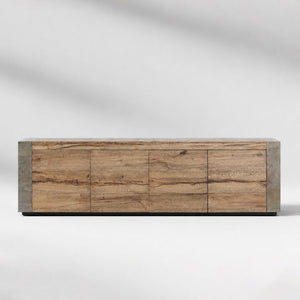 Tellurian Media Console Oak with Oxidized Steel Rustic Living Furniture