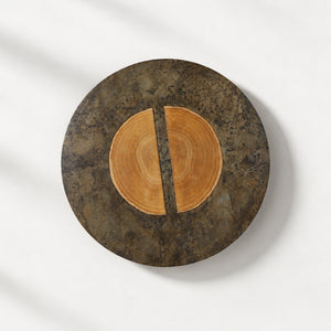 Calacius Round Coffee Table Yukas Wood Cocktail Table Sofa Industrial Center Tea Table