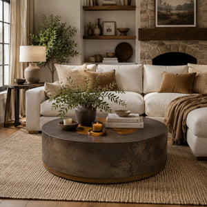 Calacius Round Coffee Table Yukas Wood Cocktail Table Sofa Industrial Center Tea Table