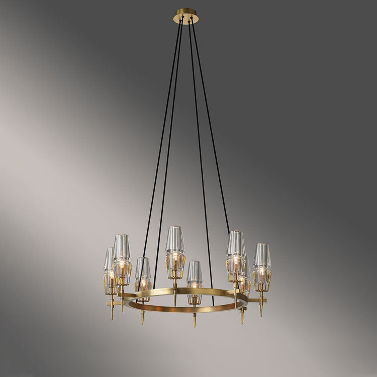 David Glass Round Chandelier Brass-Vancei