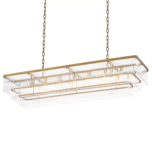 East Rectangle Modern Brass Glass Chandelier