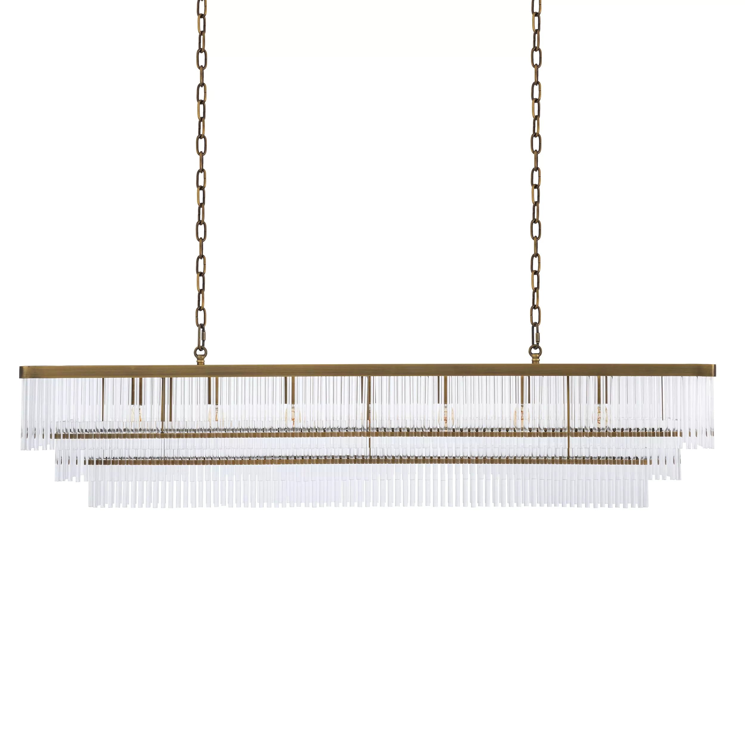 East Rectangle Modern Brass Glass Chandelier