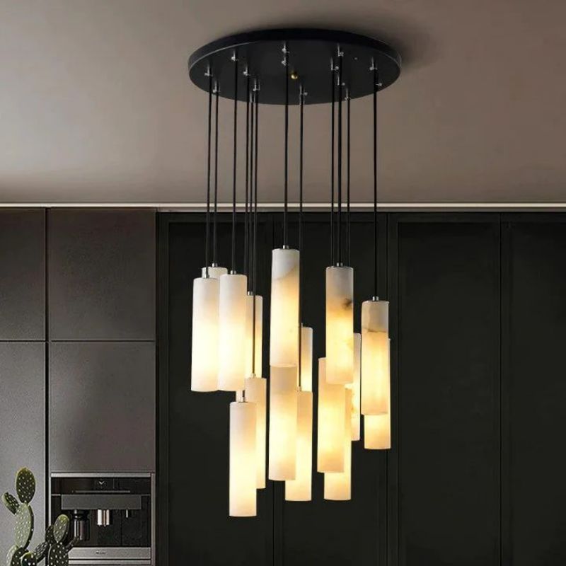 Alabaster Modern Cylindrical Round Chandelier  79"H-Vancei
