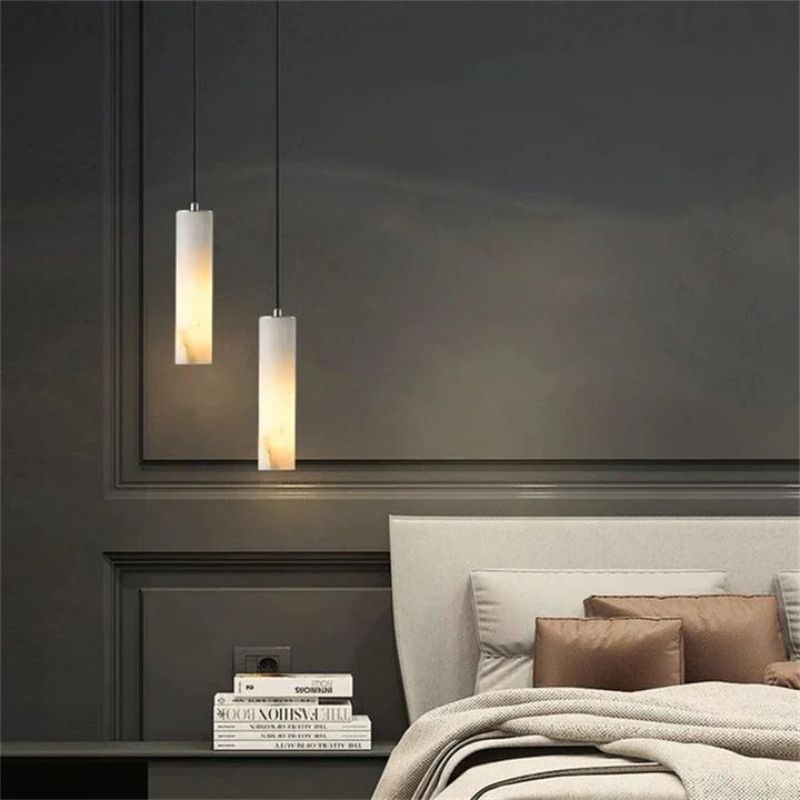 Alabaster Modern Cylindrical Round Chandelier  79"H-Vancei