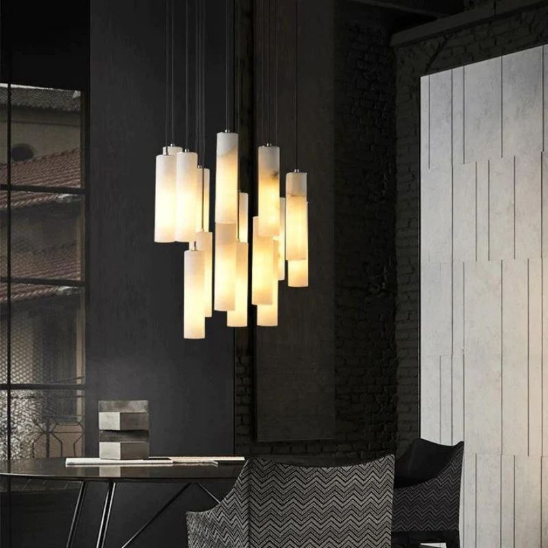 Alabaster Modern Cylindrical Round Chandelier  79"H-Vancei