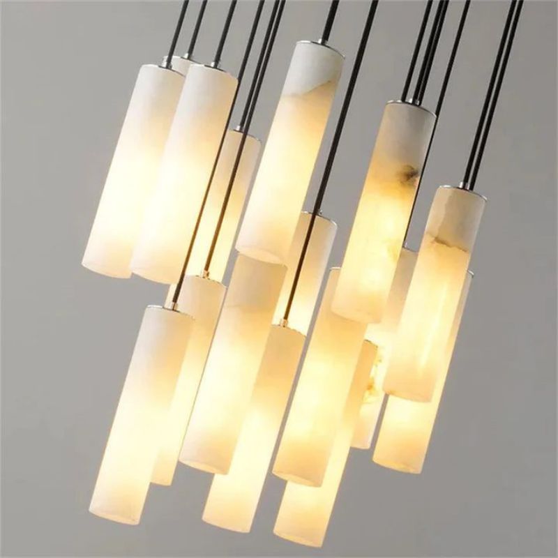 Alabaster Modern Cylindrical Round Chandelier  79"H-Vancei