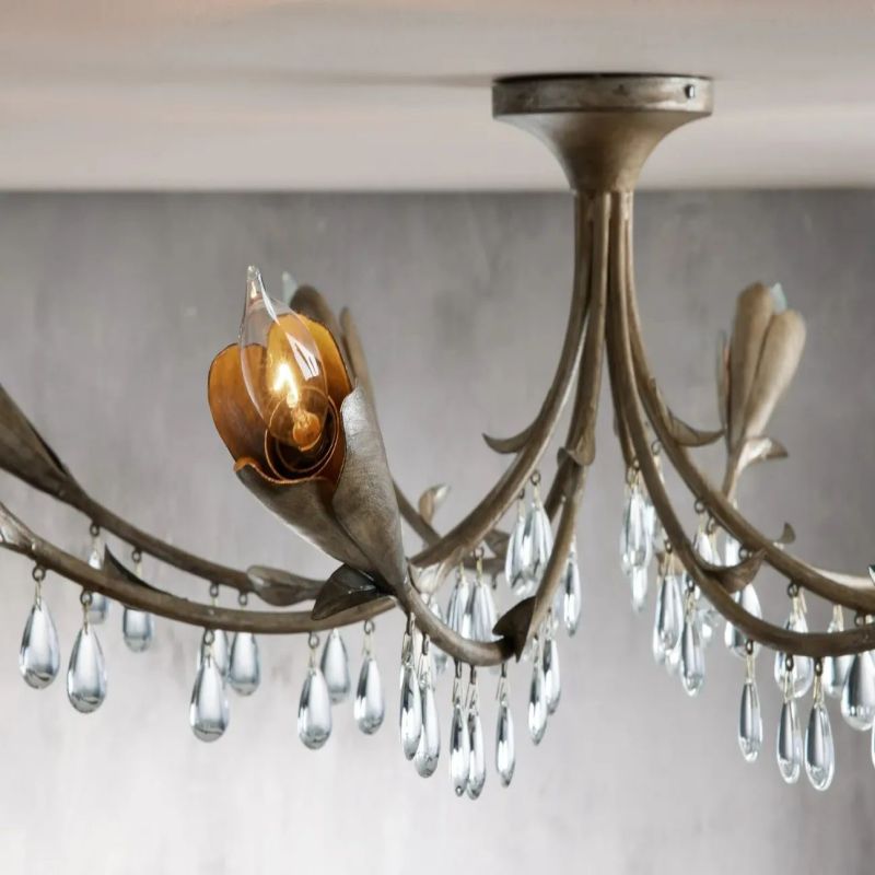 Gothic Viticcio Leaf Flushmount 8-Light - Silver