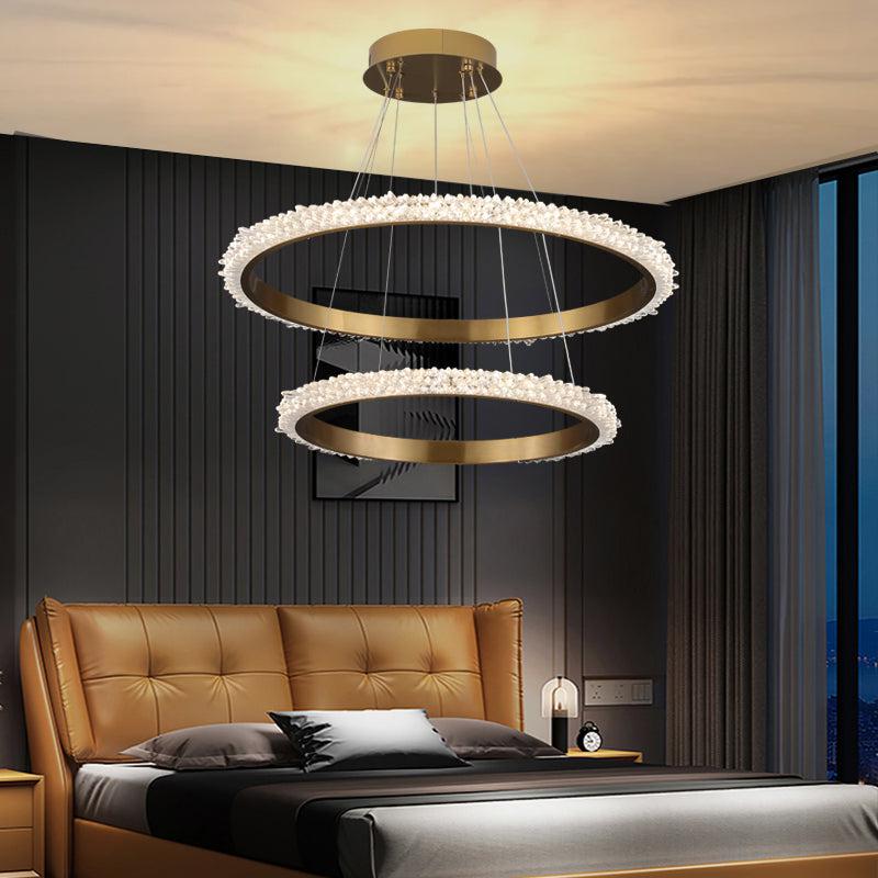 Primary Contemporary K9 Crystal Halo Ring Foyer Chandelier-Vancei