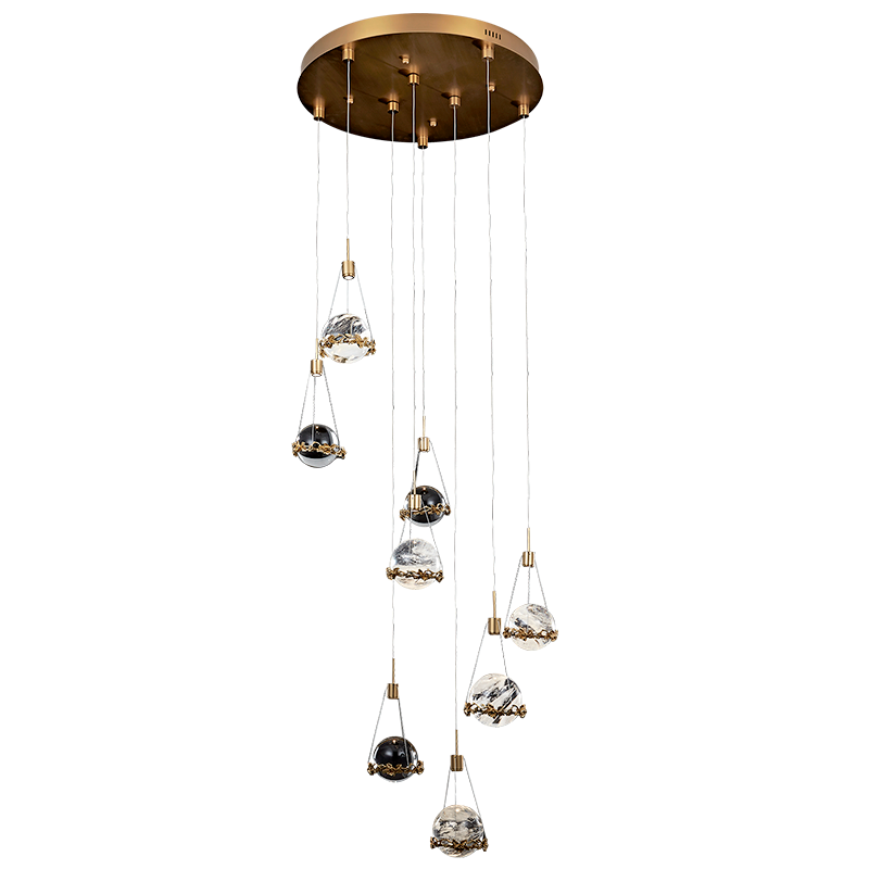 Primary Rock Crystal Ball Ceiling Mounted Staircase Chandelier-Vancei