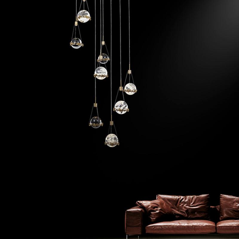 Primary Rock Crystal Ball Ceiling Mounted Staircase Chandelier-Vancei