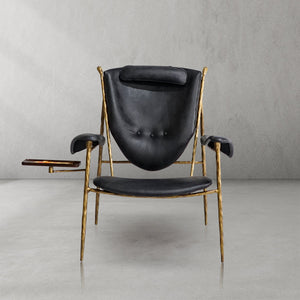 Thaddies Enamel Wooden Plate Leather Armchair-Vancei