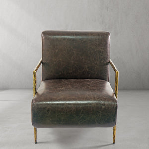 Thaddies Genuine Brown Leather Accent Chair-Vancei