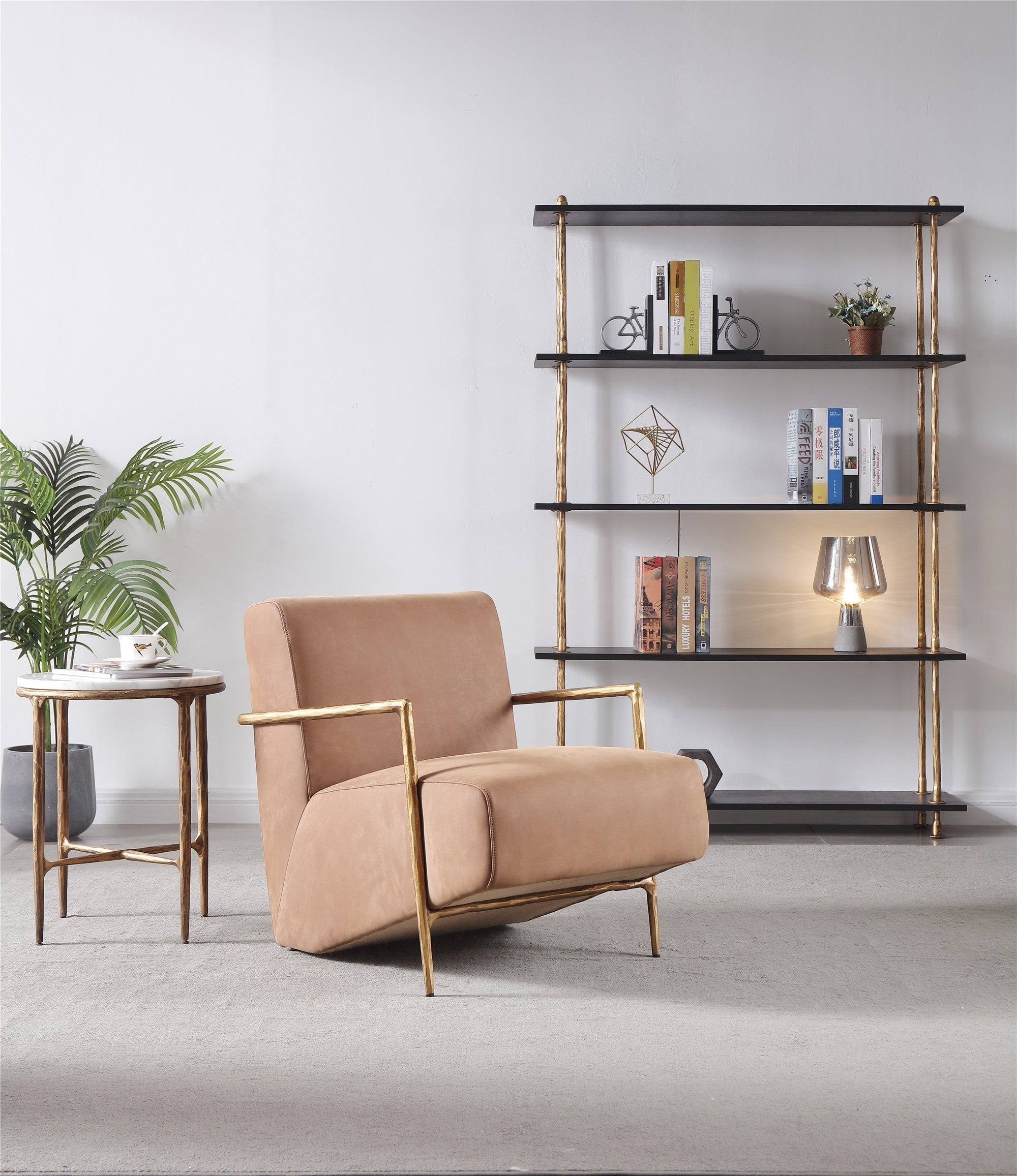 Thaddies Genuine Brown Leather Accent Chair-Vancei