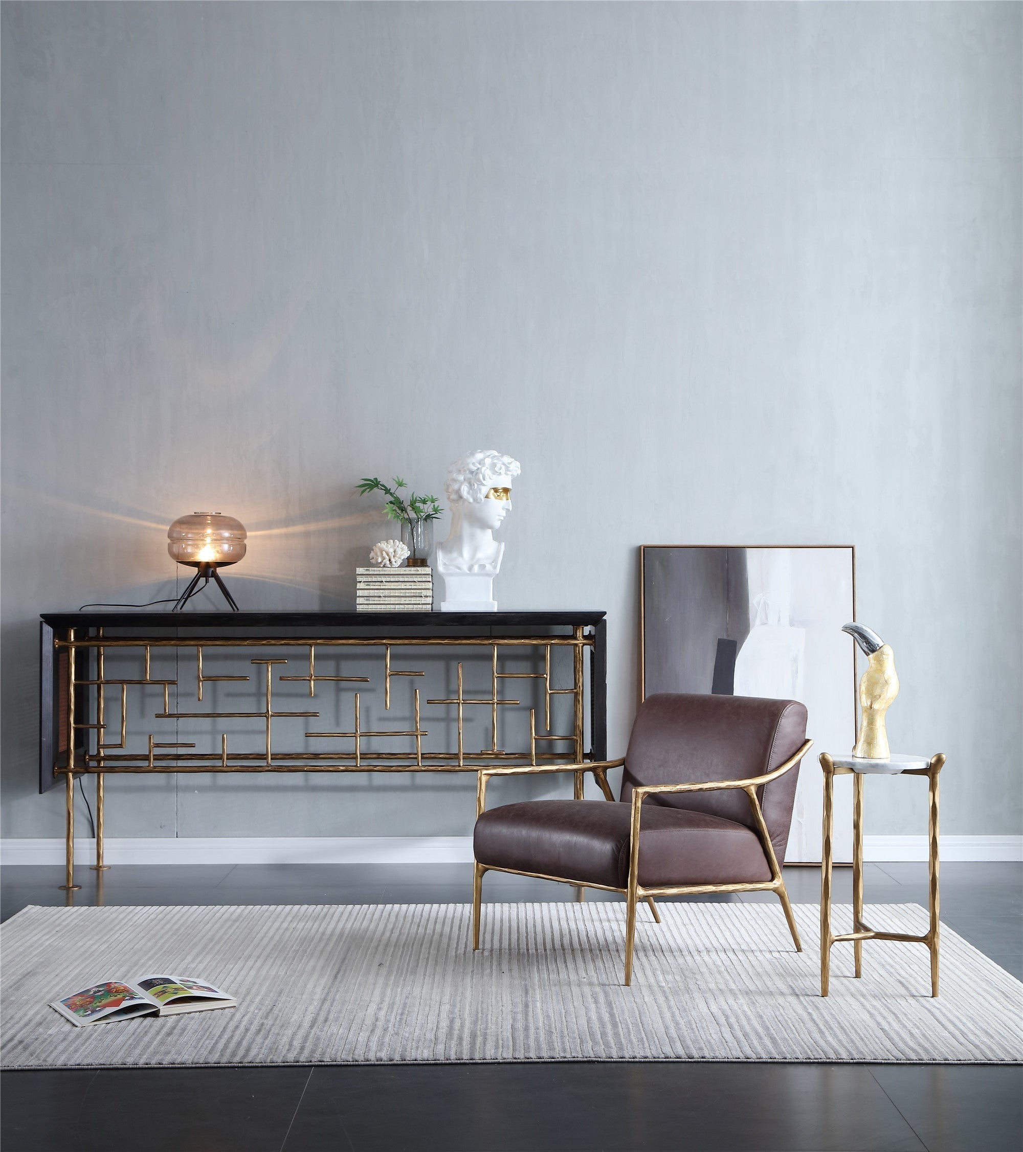 Thaddies Metal Frame Rattan Console Table-Vancei