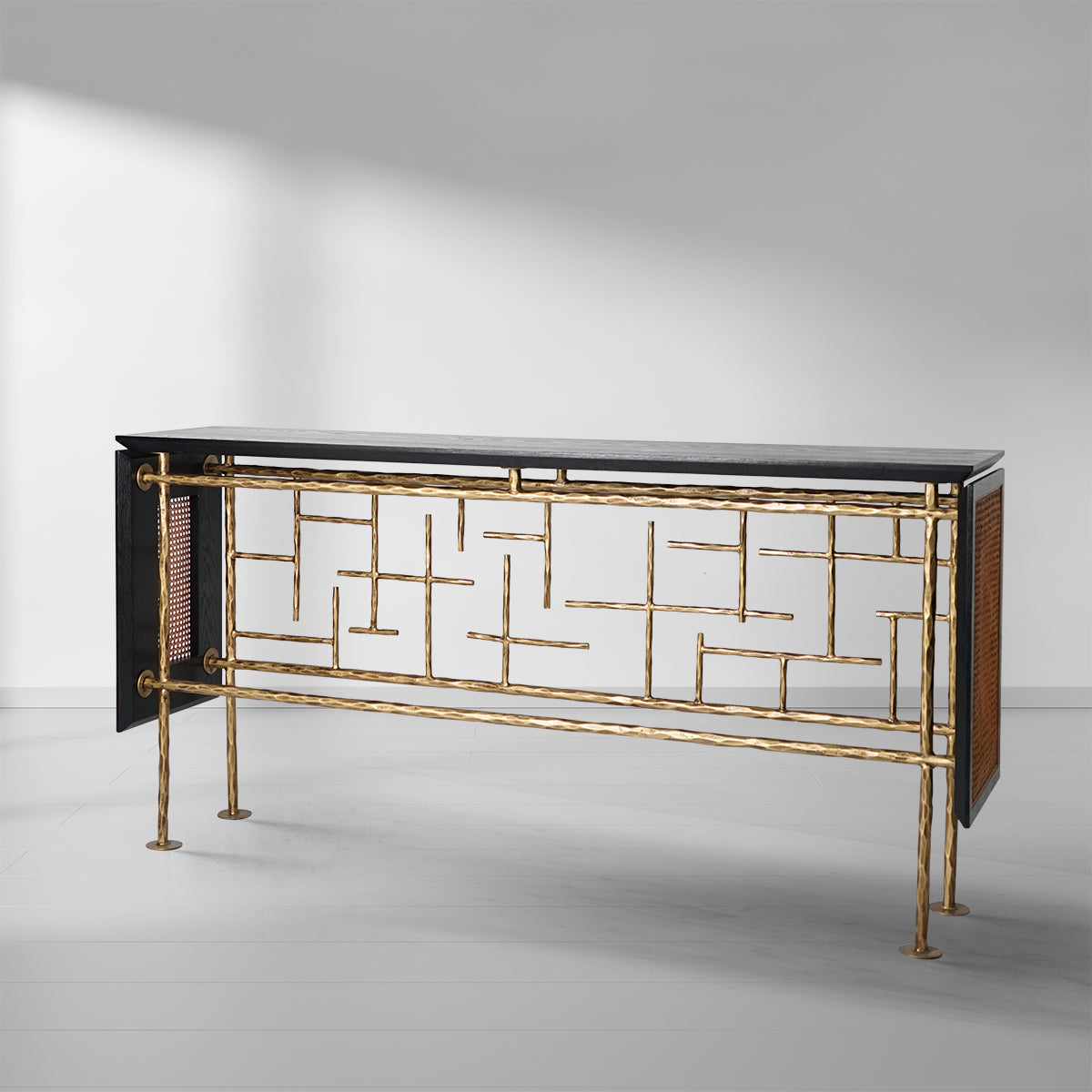Thaddies Metal Frame Rattan Console Table-Vancei