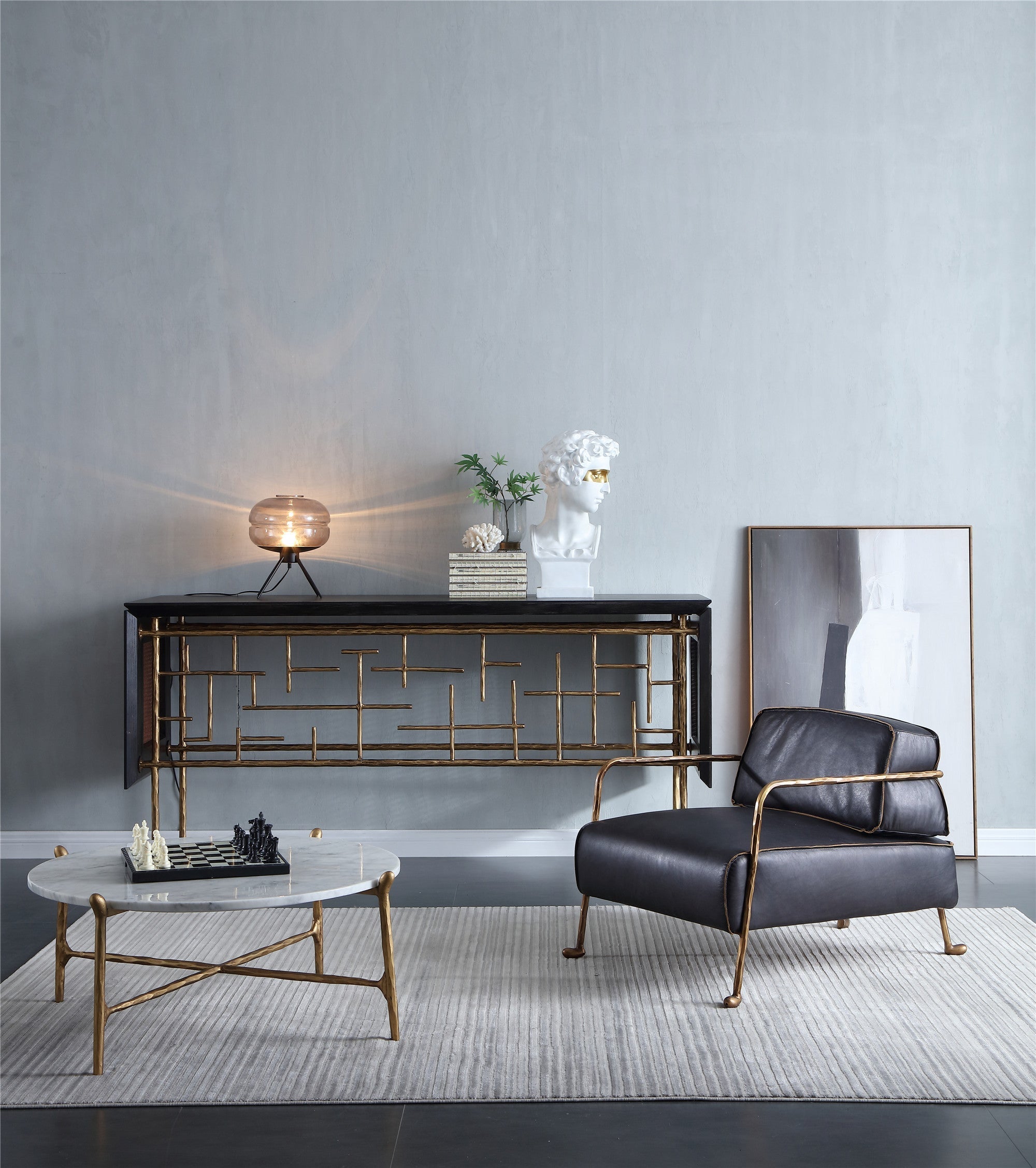 Thaddies Metal Frame Rattan Console Table-Vancei