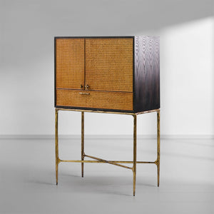 Thaddies Metal Frame Rattan Side Cabinet-Vancei