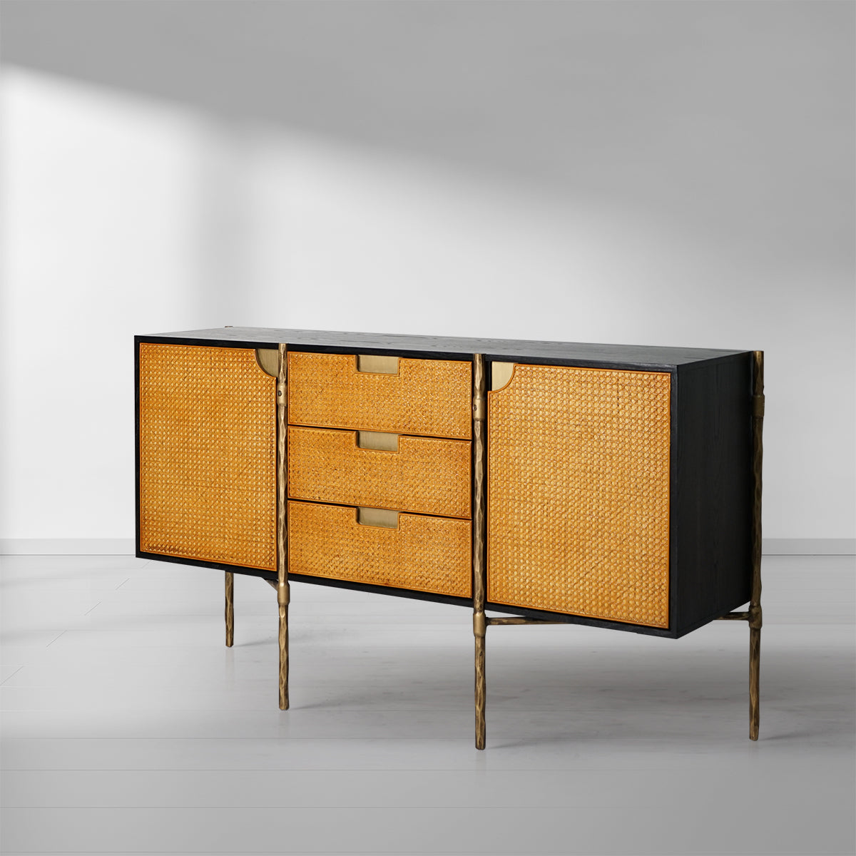 Thaddies Metal Frame Rattan Side Cabinet-Vancei