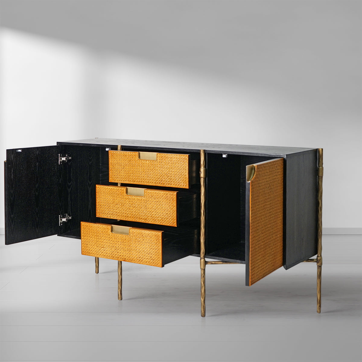 Thaddies Metal Frame Rattan Side Cabinet-Vancei