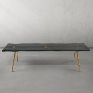 Thaddies Retro Copper Frame Solid Wood Dining Bench-Vancei