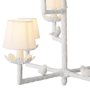 French-Style Cream-Tone Floral and Bird Chandelier
