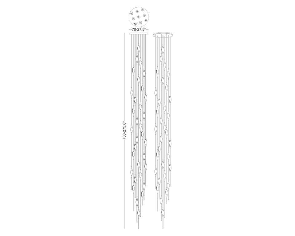 Pezz Round 12 Cluster Chandelier altezza height 700cm/275"